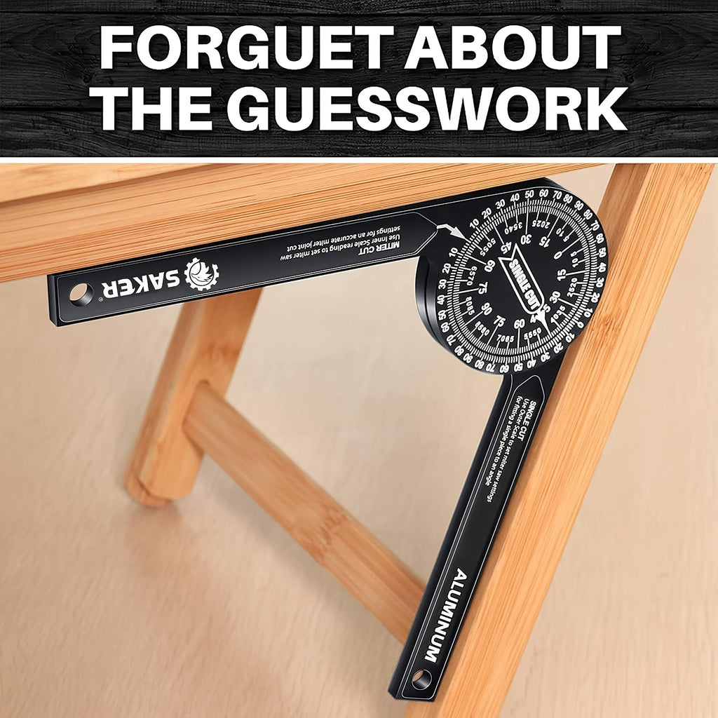 7-Inch Saker Protractor Master - Large Aluminum Angle Finder with High-Precision Laser Technology for Inside and Outside Miter Angles - Ideal for Carpenters, Plumbers, and All Building Trades, Durable Black Finish