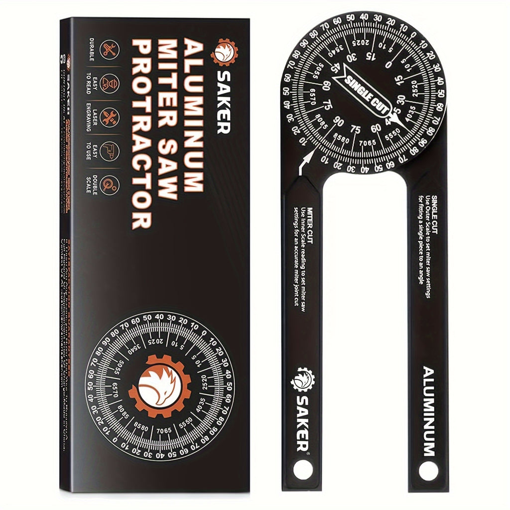 7-Inch Saker Protractor Master - Large Aluminum Angle Finder with High-Precision Laser Technology for Inside and Outside Miter Angles - Ideal for Carpenters, Plumbers, and All Building Trades, Durable Black Finish