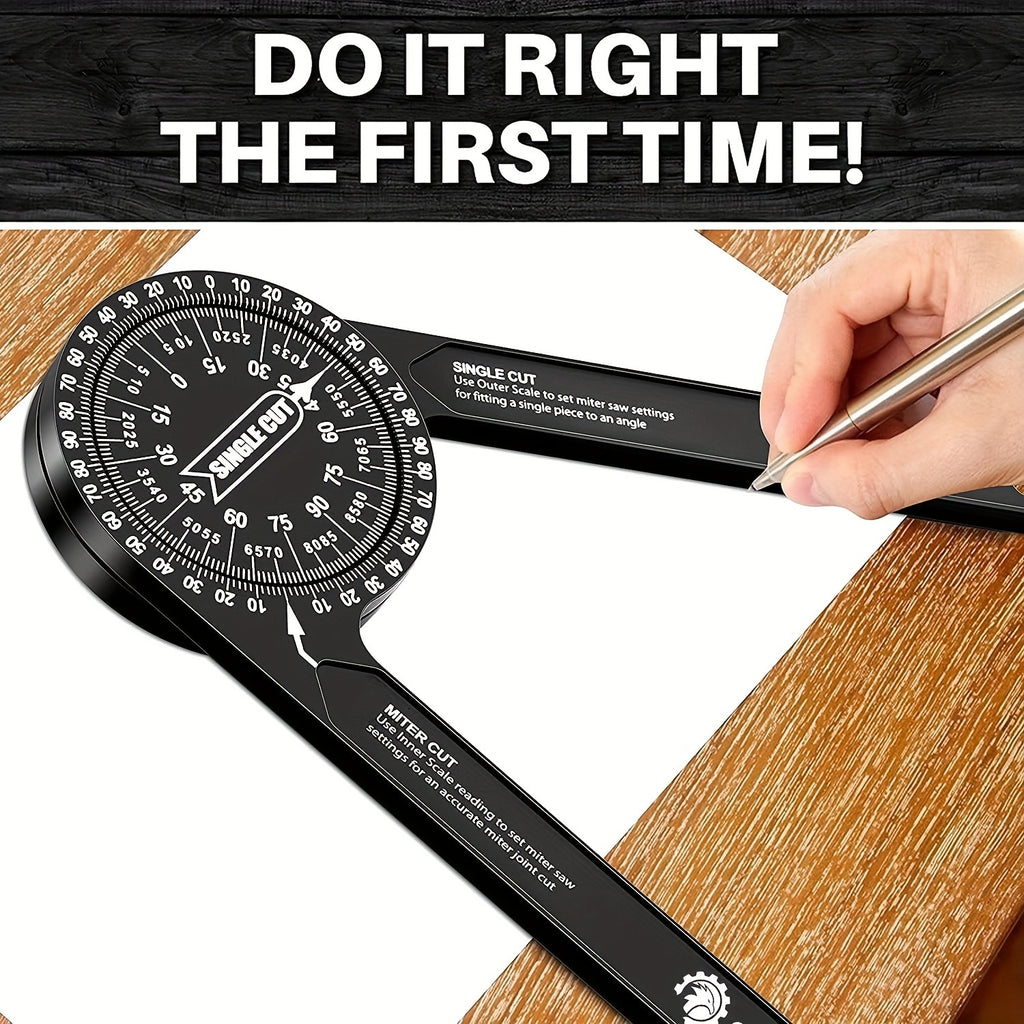 7-Inch Saker Protractor Master - Large Aluminum Angle Finder with High-Precision Laser Technology for Inside and Outside Miter Angles - Ideal for Carpenters, Plumbers, and All Building Trades, Durable Black Finish