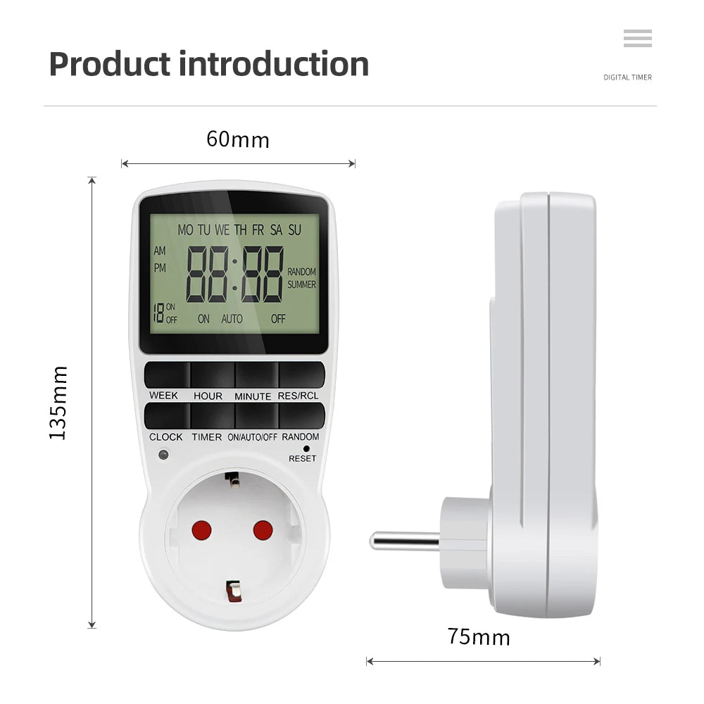 Electronic Digital Timer Switch EU Programmable Electronic Timing Socket EU Plug Outlet Kitchen Appliance Time Control Day/Hour