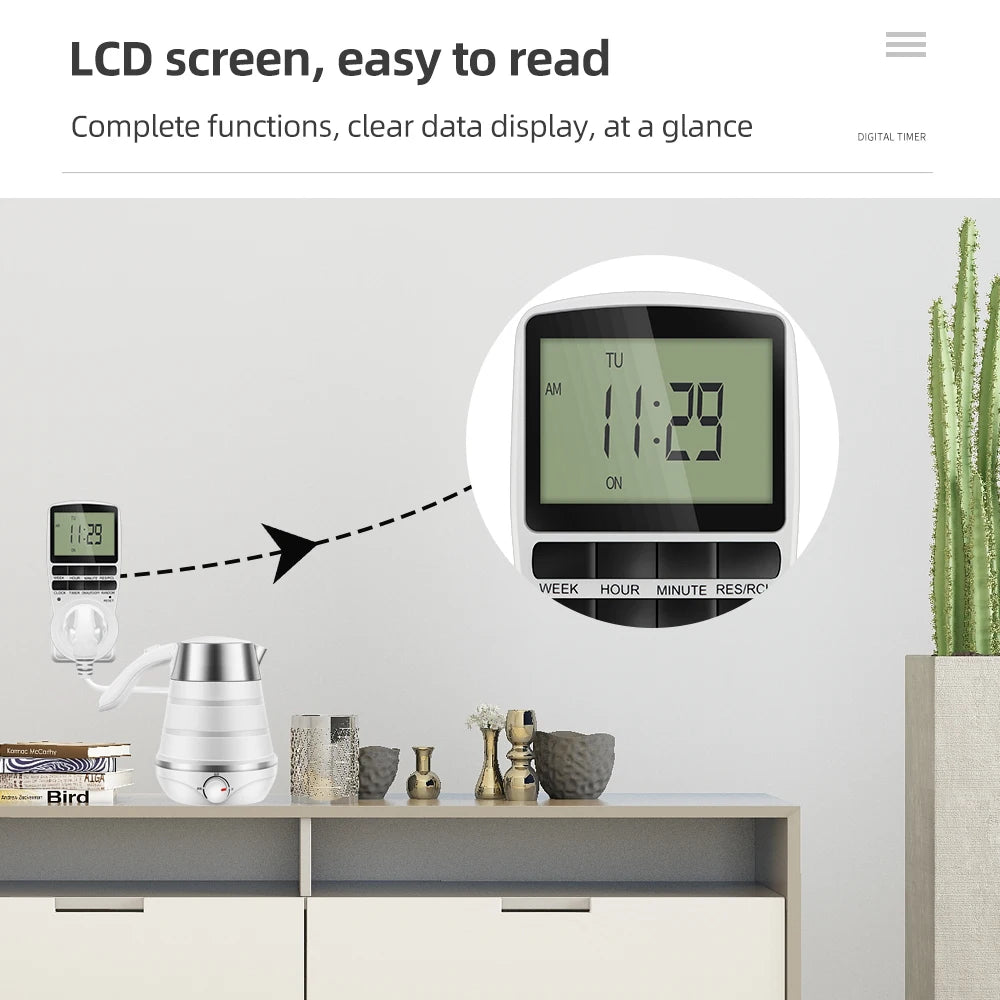 Electronic Digital Timer Switch EU Programmable Electronic Timing Socket EU Plug Outlet Kitchen Appliance Time Control Day/Hour
