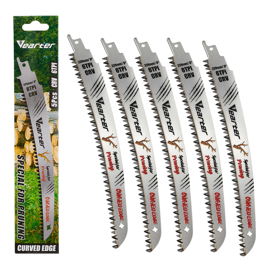 9inch Reciprocating Saw Blades,5pcs Japanese Teeth Wood Pruning Saw Blades 6TPI with curved Edge for Tree Trimming Cutting