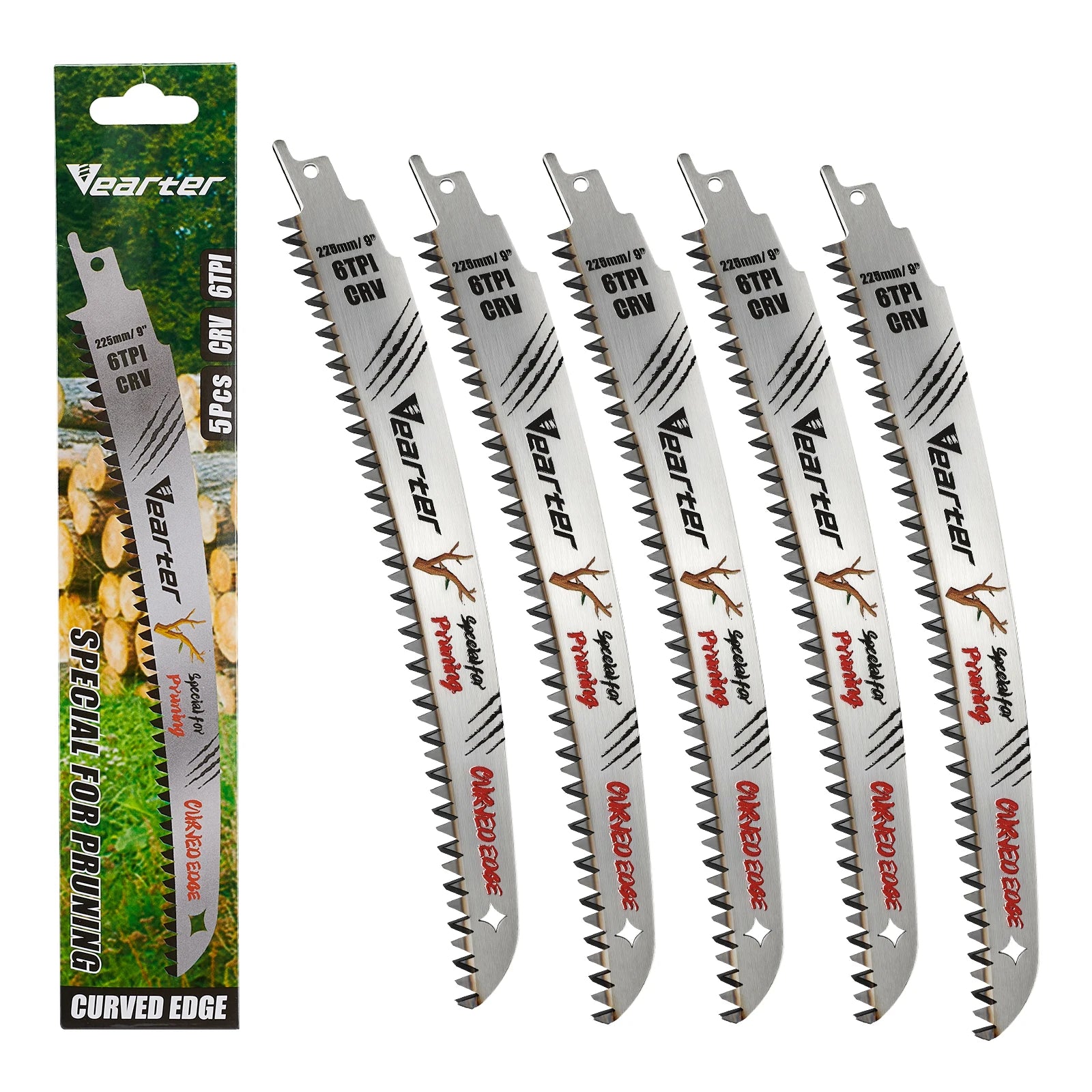 9inch Reciprocating Saw Blades,5pcs Japanese Teeth Wood Pruning Saw Blades 6TPI with curved Edge for Tree Trimming Cutting