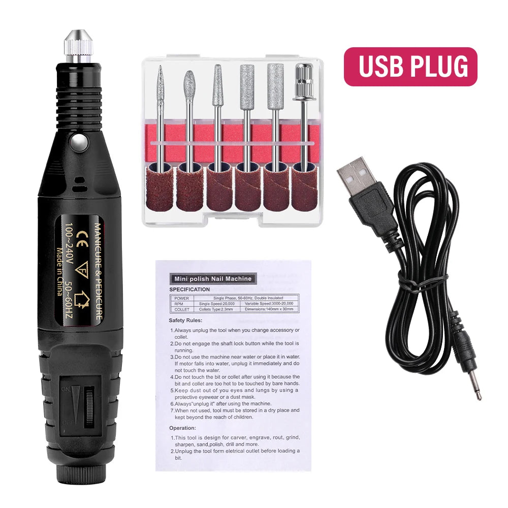 Electric Nail Sander Set Nail Drill Machine Grinding Equipment Milling Cutter For Manicure Pedicure Strong Polishing Tools