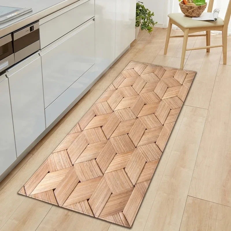 Wood Grain Kitchen Rug Bedroom Entrance Doormat Anti-Slip Living Room Floor Decor Carpet Home Bath Hallway Foot Mat Custom Made