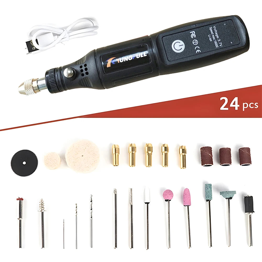 Mini Electric Drill USB Wireless Mini Handheld Drill Rotary Tool Woodworking Engraving Pen Dremel Tools for Jewelry Metal Glass