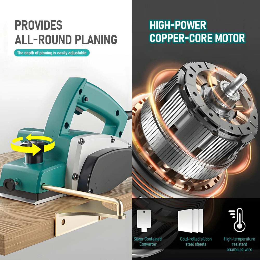 Electric Hand Planer 220V 1800W Multi-Functional Handheld Wood Planer Lightweight Electric Woodworking Planer Adjustable Depth