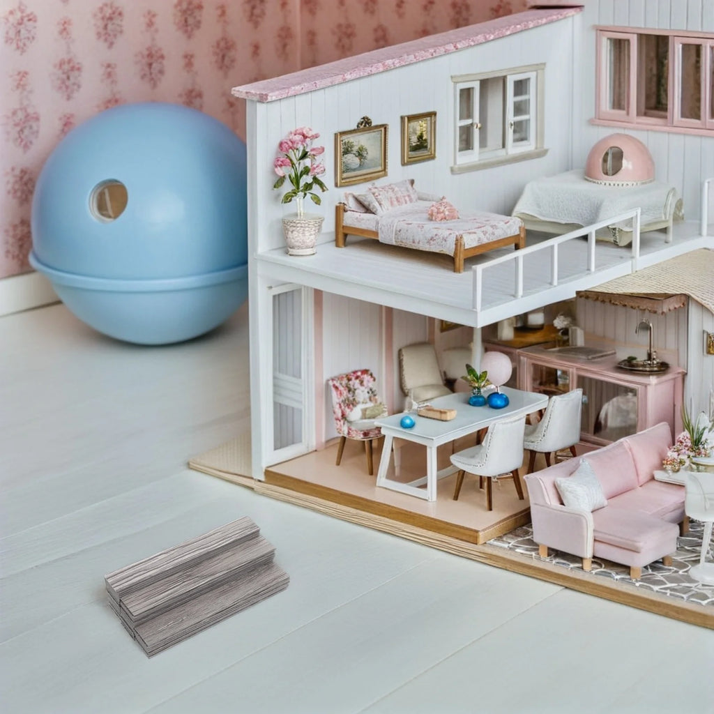 40pcs Dollhouse Flooring Wood Grain Floorboards For 1:12 Scale Miniature Diy Crafts Self-Adhesive Waterproof Wear-Resistant