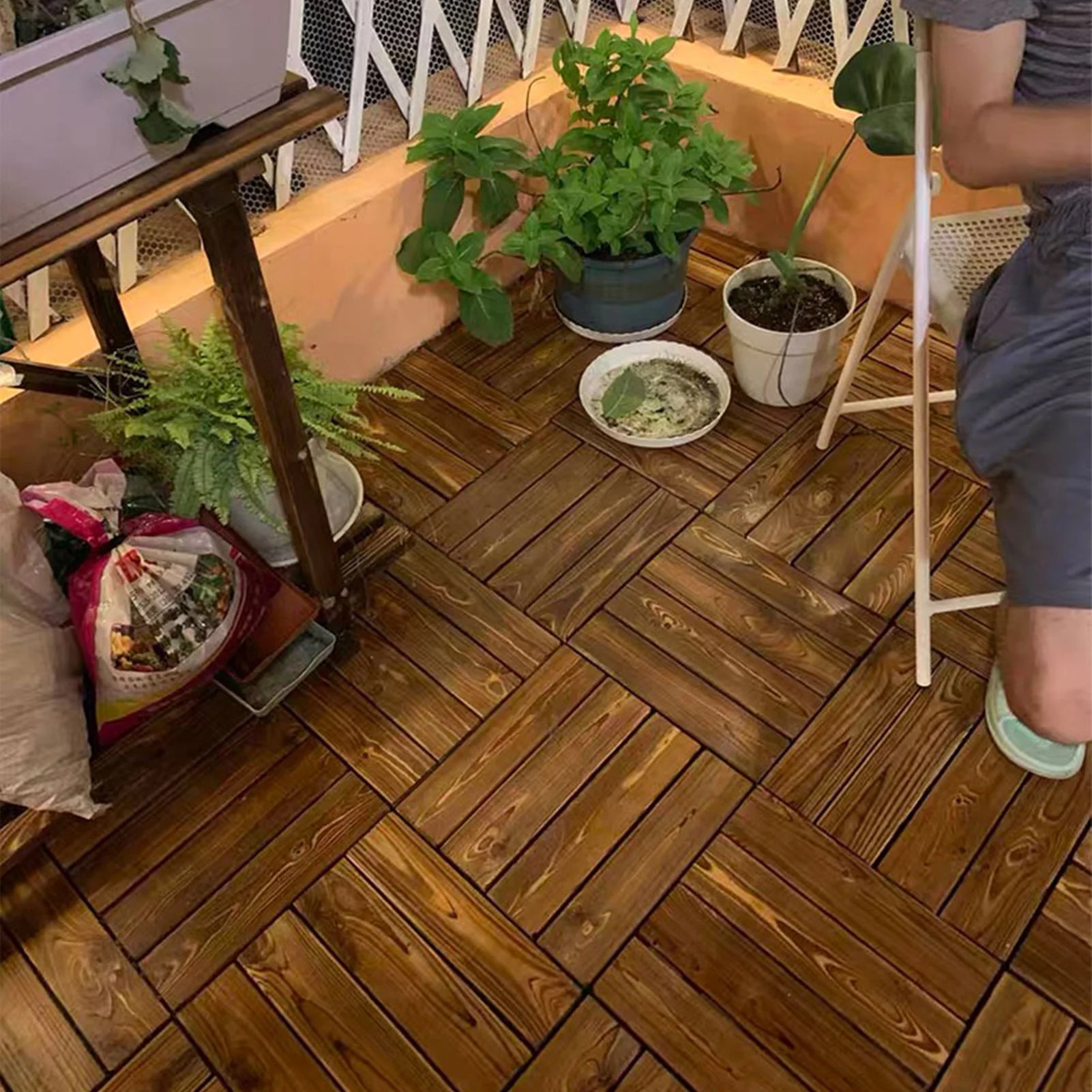 10PCS Wood Floor Blocks Corrosion Resistance Splicing Flooring Tiles for Outdoor Terrace Balcony Wood Floor Block Wood Flooring