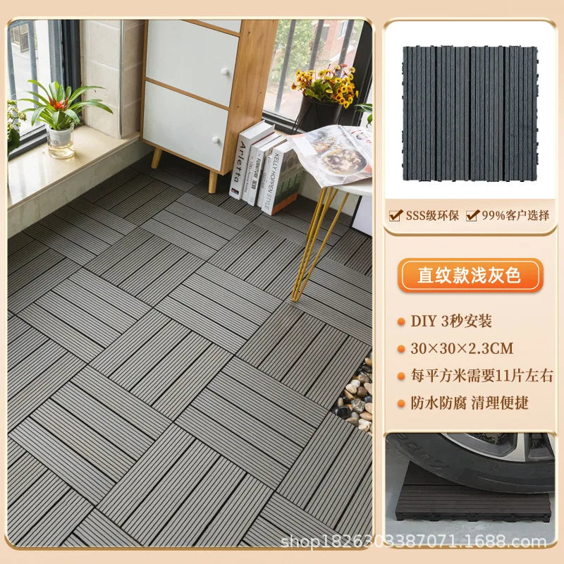 Outdoor Plastic Wood Floor Panels, No Cleaning Anti-Slip Decking for Garden Terrace DIY Installation