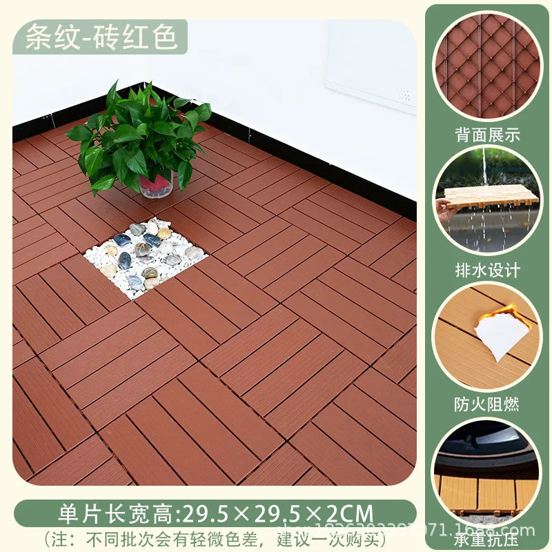 Outdoor Plastic Wood Floor Panels, No Cleaning Anti-Slip Decking for Garden Terrace DIY Installation