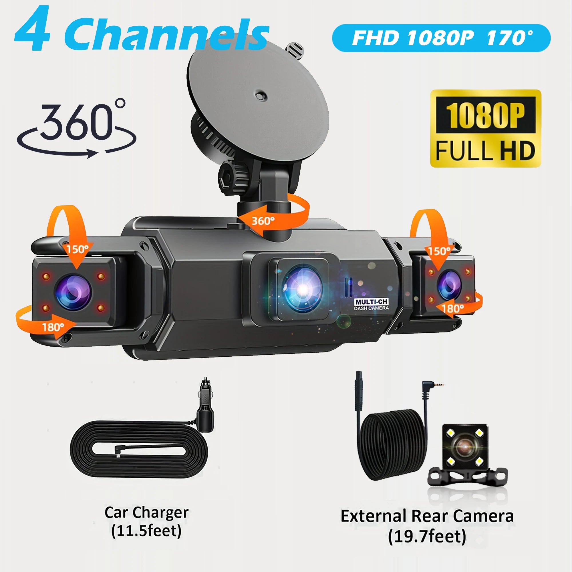 Dashcam 4 Channel Voice Recording Video Recorder Black Box 1080P Night Vision dash cam automobile Auto parts add Hardwire kit