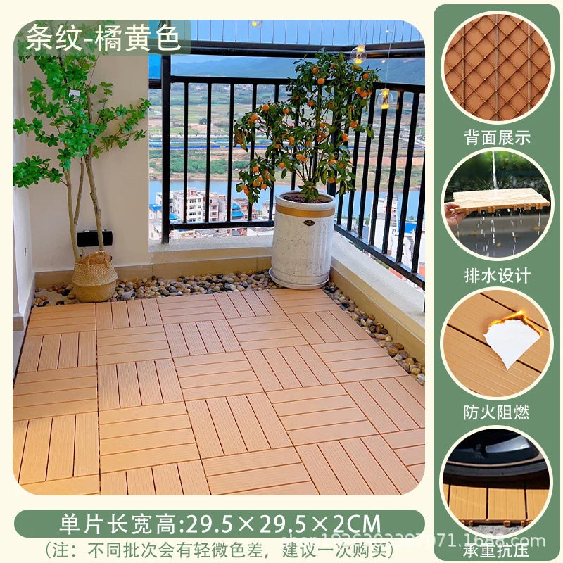 Outdoor Plastic Wood Floor Panels, No Cleaning Anti-Slip Decking for Garden Terrace DIY Installation