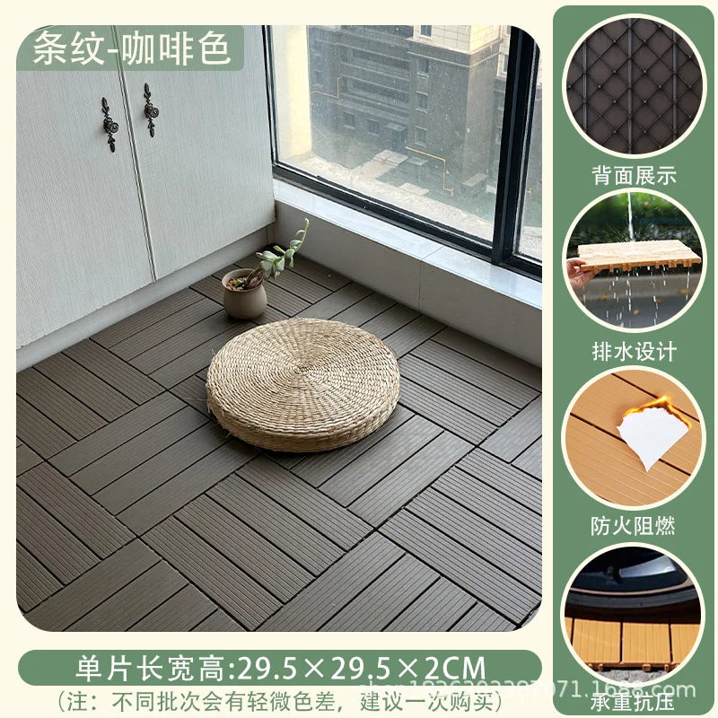Outdoor Plastic Wood Floor Panels, No Cleaning Anti-Slip Decking for Garden Terrace DIY Installation