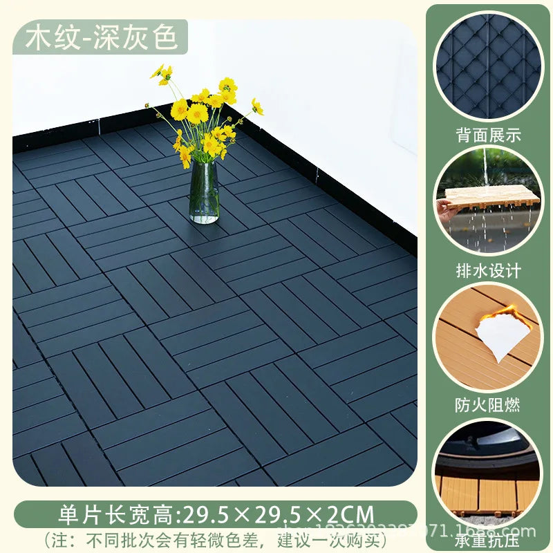 Outdoor Plastic Wood Floor Panels, No Cleaning Anti-Slip Decking for Garden Terrace DIY Installation