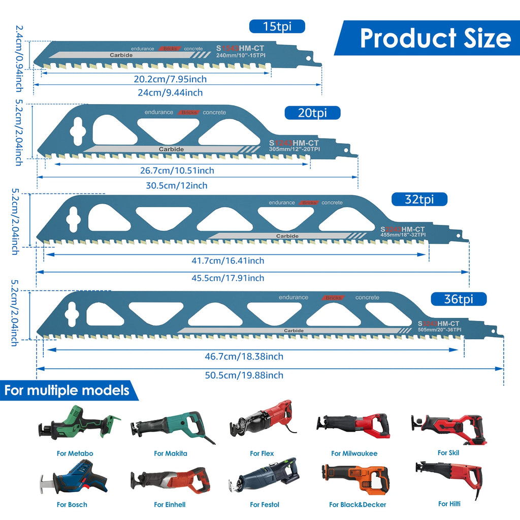 Reciprocating Saw Blade 10/12/18/20inch Universal Cutting Recip Sabre Saw Blade Alloy Steel Brick Concrete Cutting Saw Blade