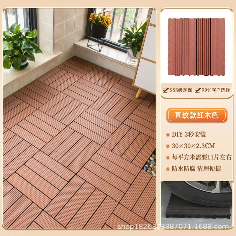 Outdoor Plastic Wood Floor Panels, No Cleaning Anti-Slip Decking for Garden Terrace DIY Installation