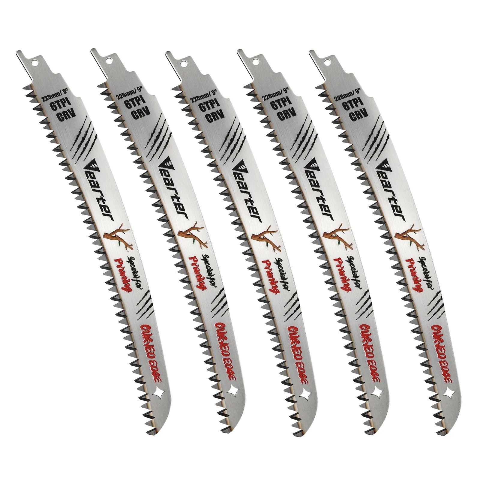 9inch Reciprocating Saw Blades,5pcs Japanese Teeth Wood Pruning Saw Blades 6TPI with curved Edge for Tree Trimming Cutting