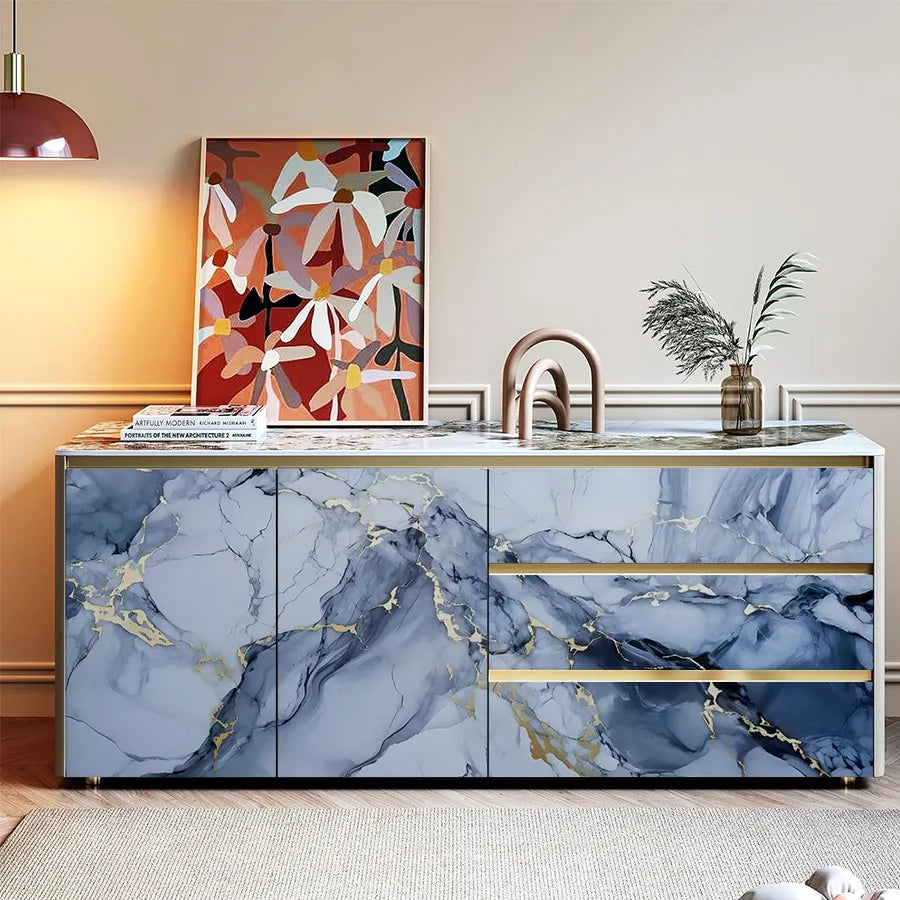 Blue Marble Self-adhesive PVC Wallpaper Kitchen Stove Oil Proof Sticker Home Decoration Building Materials Decorative Wallpaper