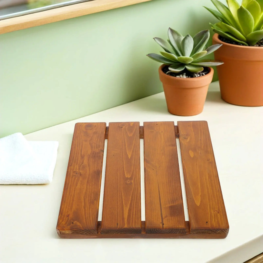 Wood Bath Mat Non-Slip Solid Wood Fast Drainage Bathroom Rug Quick Drying Waterproof Shower Floor Mat for Tub Spa Home