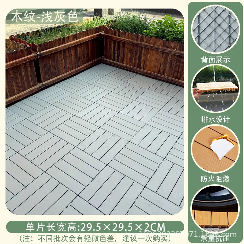Outdoor Plastic Wood Floor Panels, No Cleaning Anti-Slip Decking for Garden Terrace DIY Installation