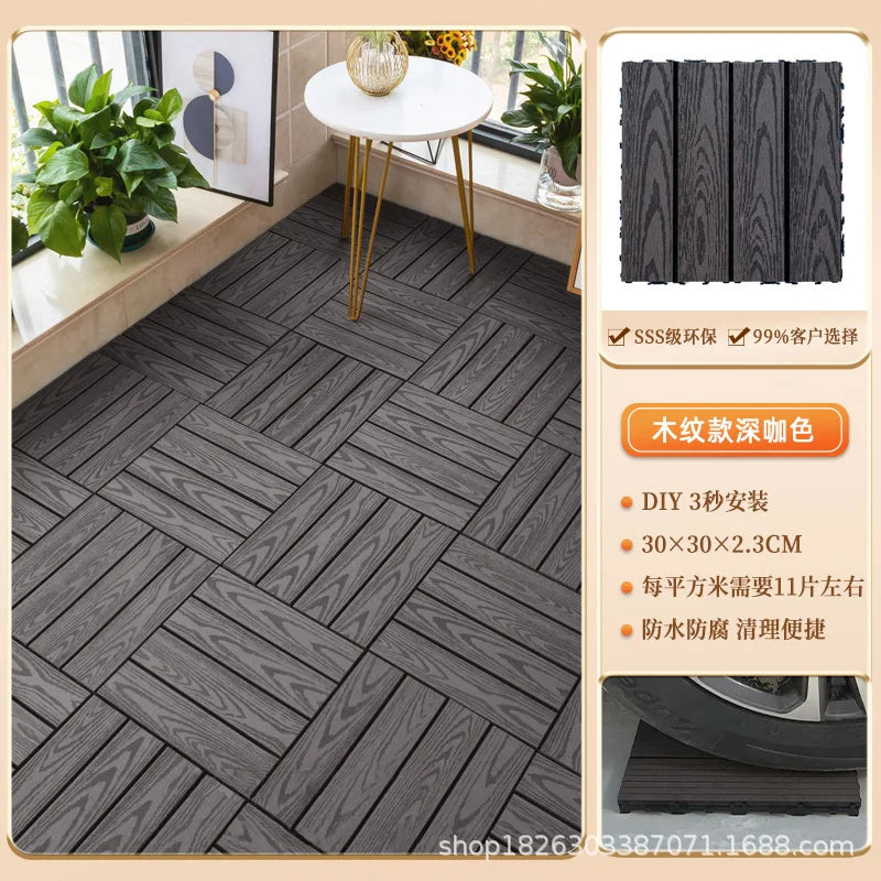 Outdoor Plastic Wood Floor Panels, No Cleaning Anti-Slip Decking for Garden Terrace DIY Installation