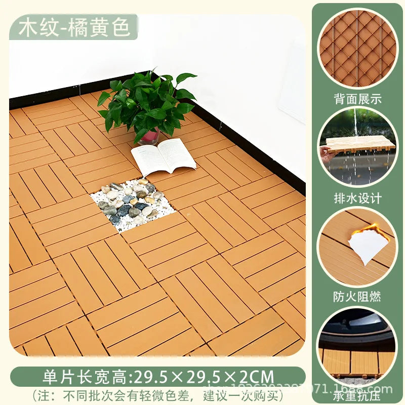 Outdoor Plastic Wood Floor Panels, No Cleaning Anti-Slip Decking for Garden Terrace DIY Installation