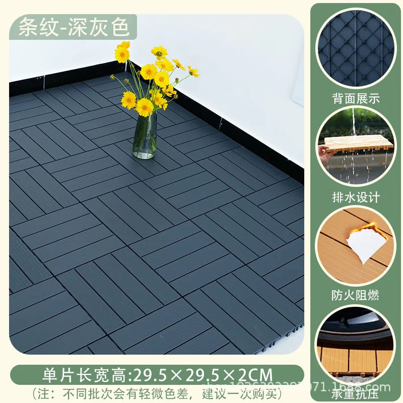 Outdoor Plastic Wood Floor Panels, No Cleaning Anti-Slip Decking for Garden Terrace DIY Installation