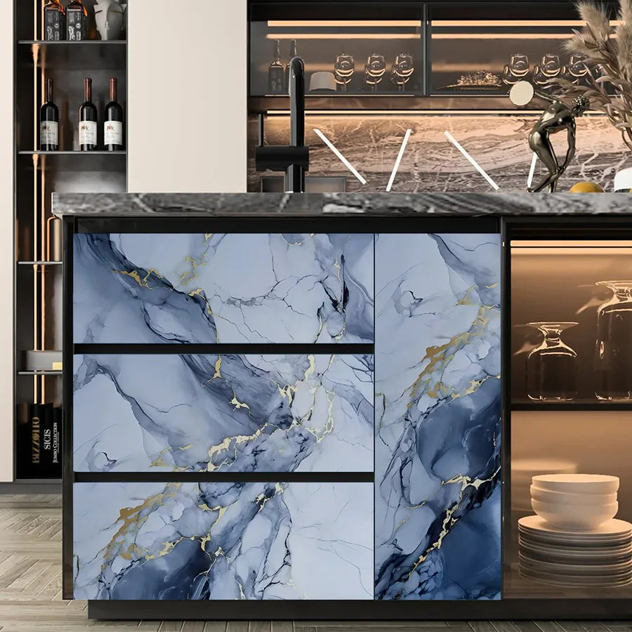 Blue Marble Self-adhesive PVC Wallpaper Kitchen Stove Oil Proof Sticker Home Decoration Building Materials Decorative Wallpaper