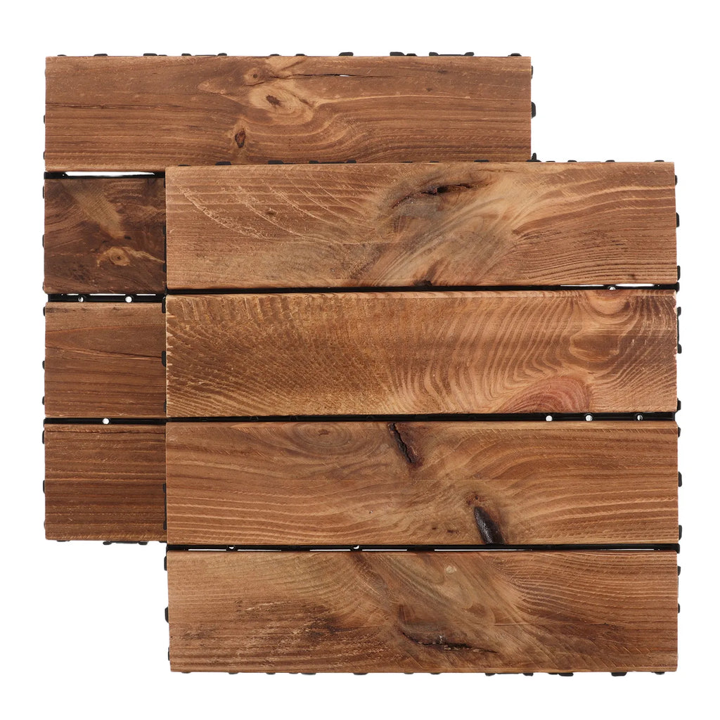 2Pcs Interlocking Natural Wood Floor Tiles Outdoor Waterproof Decking Balcony Garden Flooring Backyard Flooring