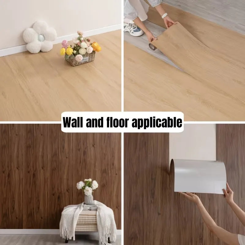 Wood Grain Floor Sticker Thickened Self Adhesive Waterproof Wear Resistant Non Slip Tile for Living Room Home Renovation Decor