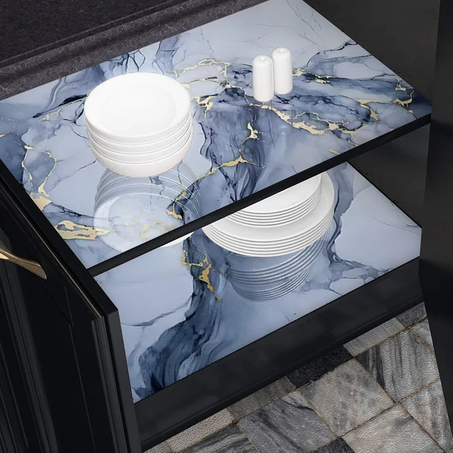 Blue Marble Self-adhesive PVC Wallpaper Kitchen Stove Oil Proof Sticker Home Decoration Building Materials Decorative Wallpaper