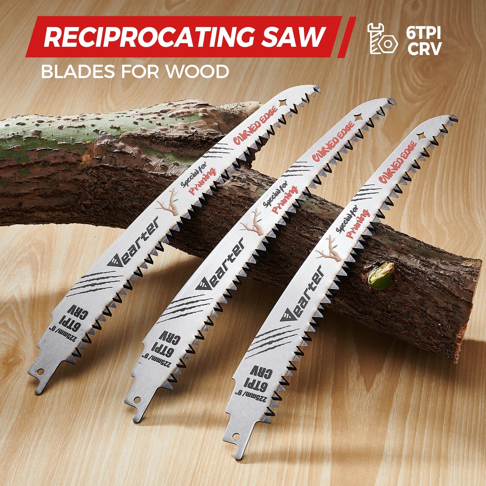9inch Reciprocating Saw Blades,5pcs Japanese Teeth Wood Pruning Saw Blades 6TPI with curved Edge for Tree Trimming Cutting
