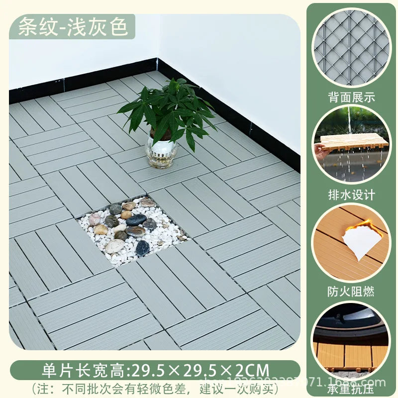 Outdoor Plastic Wood Floor Panels, No Cleaning Anti-Slip Decking for Garden Terrace DIY Installation
