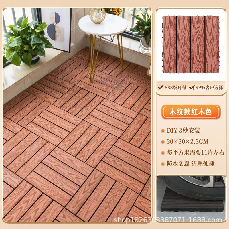 Outdoor Plastic Wood Floor Panels, No Cleaning Anti-Slip Decking for Garden Terrace DIY Installation