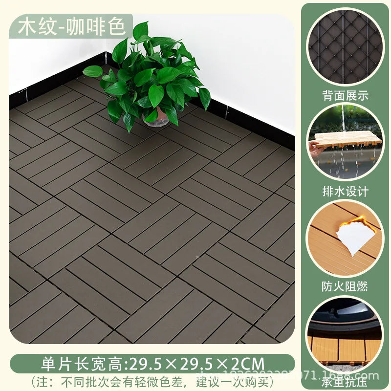 Outdoor Plastic Wood Floor Panels, No Cleaning Anti-Slip Decking for Garden Terrace DIY Installation
