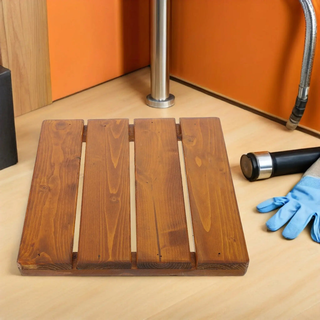 Wood Bath Mat Non-Slip Solid Wood Fast Drainage Bathroom Rug Quick Drying Waterproof Shower Floor Mat for Tub Spa Home