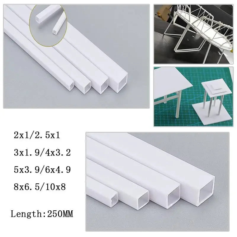 5/10/20Pcs White ABS Plastic Square Tube, Hollow Pipe for Architecture Model Making & DIY Craft, Easy Cut Building Material