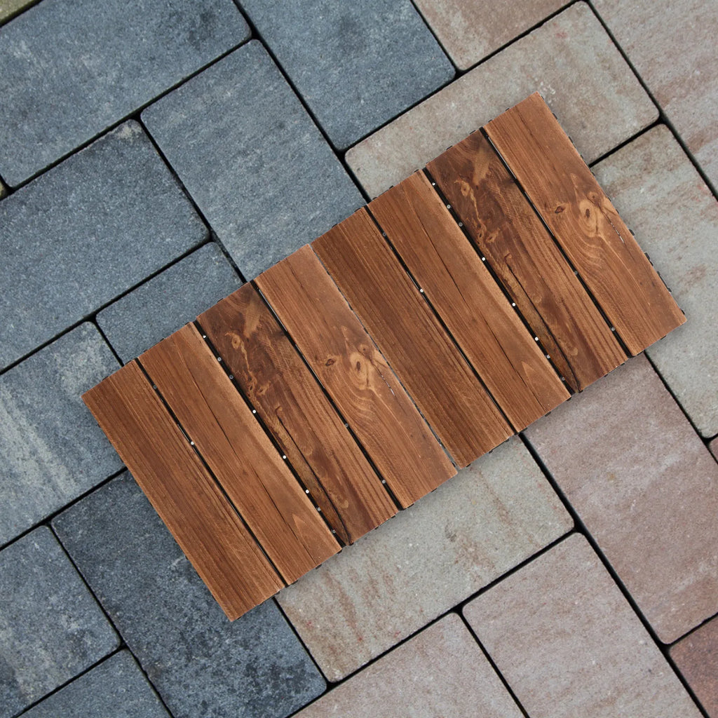 2Pcs Interlocking Natural Wood Floor Tiles Outdoor Waterproof Decking Balcony Garden Flooring Backyard Flooring