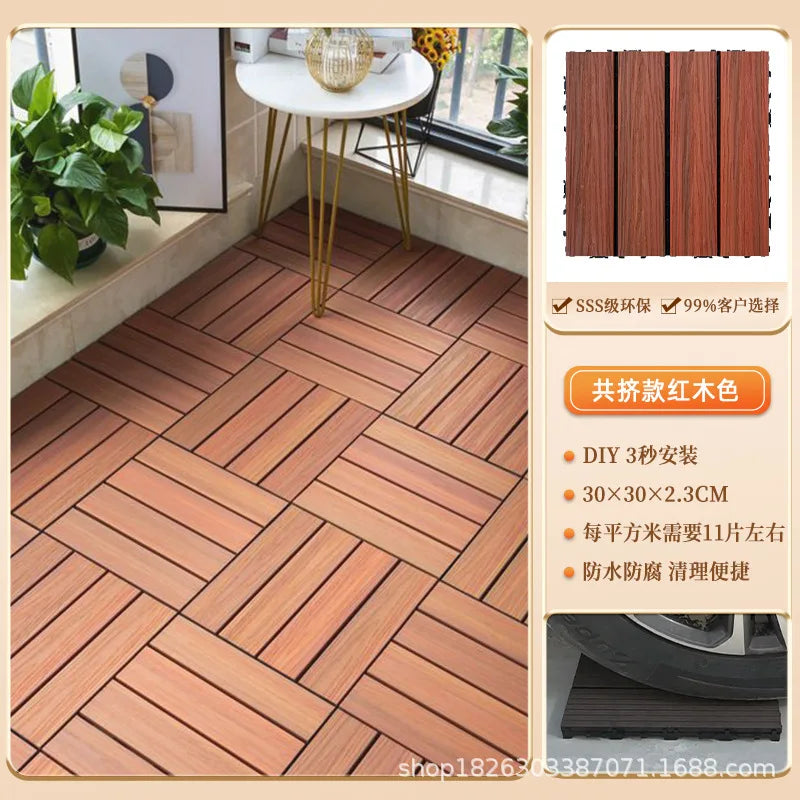 Outdoor Plastic Wood Floor Panels, No Cleaning Anti-Slip Decking for Garden Terrace DIY Installation