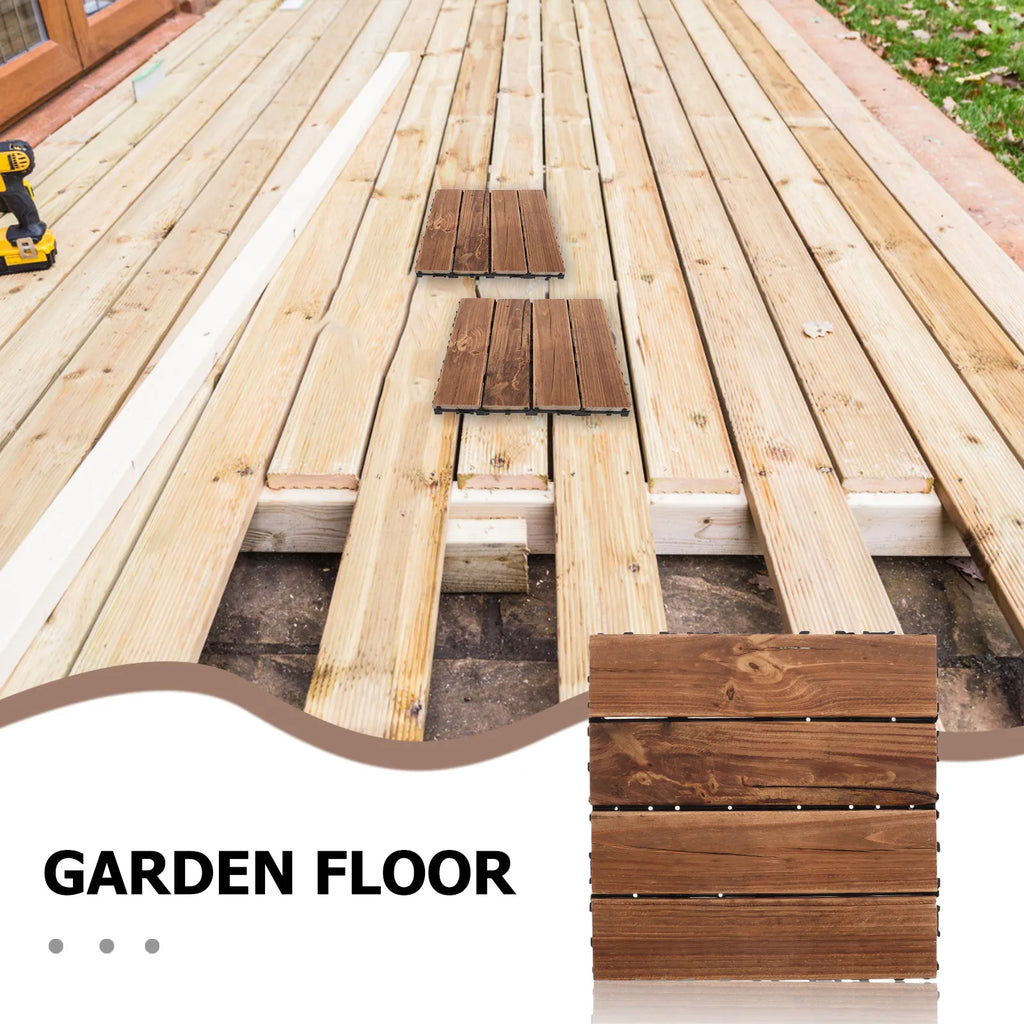 2Pcs Interlocking Natural Wood Floor Tiles Outdoor Waterproof Decking Balcony Garden Flooring Backyard Flooring