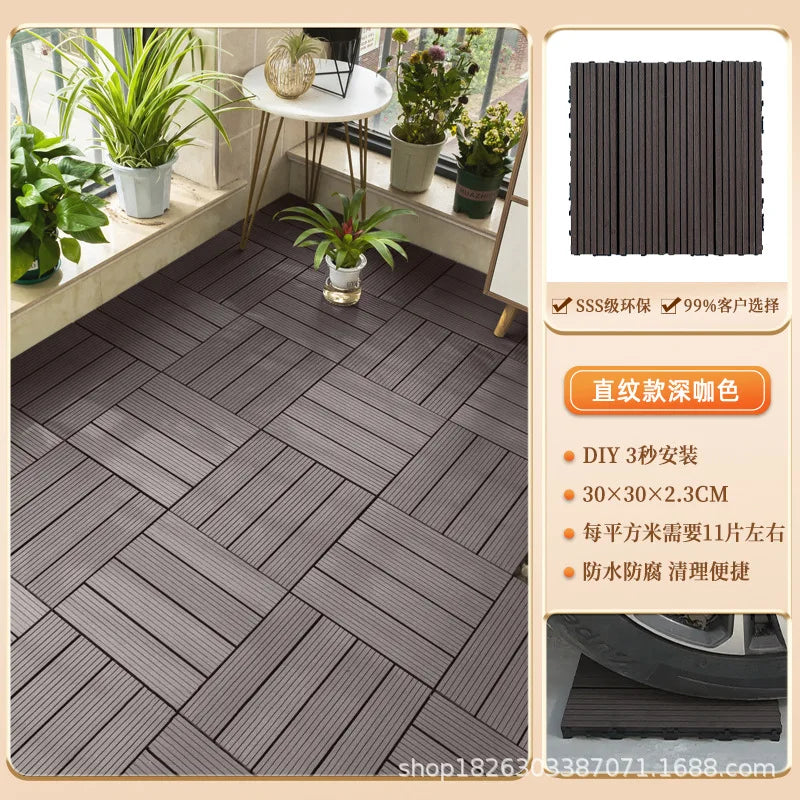 Outdoor Plastic Wood Floor Panels, No Cleaning Anti-Slip Decking for Garden Terrace DIY Installation