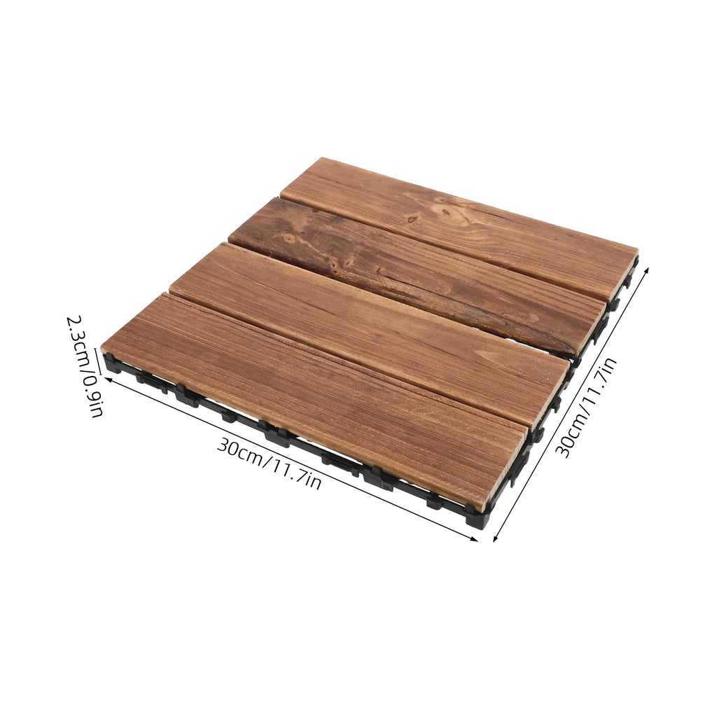 2Pcs Interlocking Natural Wood Floor Tiles Outdoor Waterproof Decking Balcony Garden Flooring Backyard Flooring