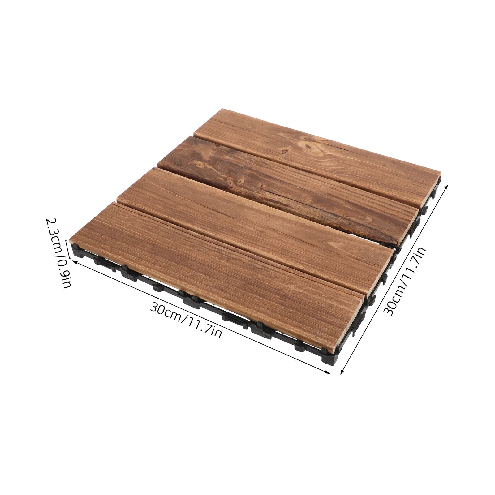 2Pcs Interlocking Natural Wood Floor Tiles Outdoor Waterproof Decking Balcony Garden Flooring Backyard Flooring