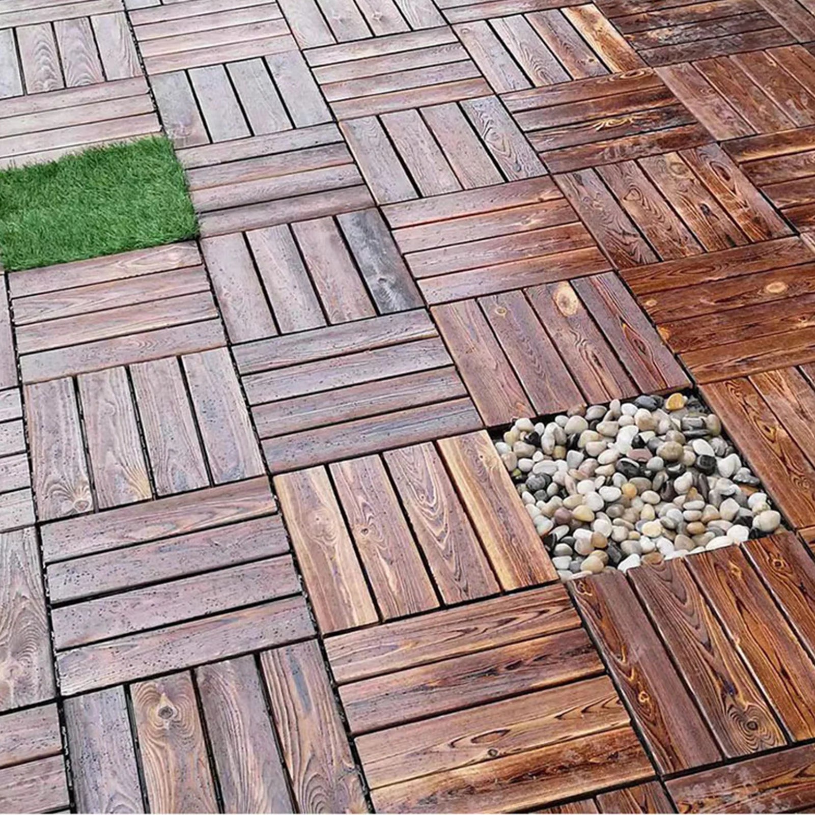 10PCS Wood Floor Blocks Corrosion Resistance Splicing Flooring Tiles for Outdoor Terrace Balcony Wood Floor Block Wood Flooring