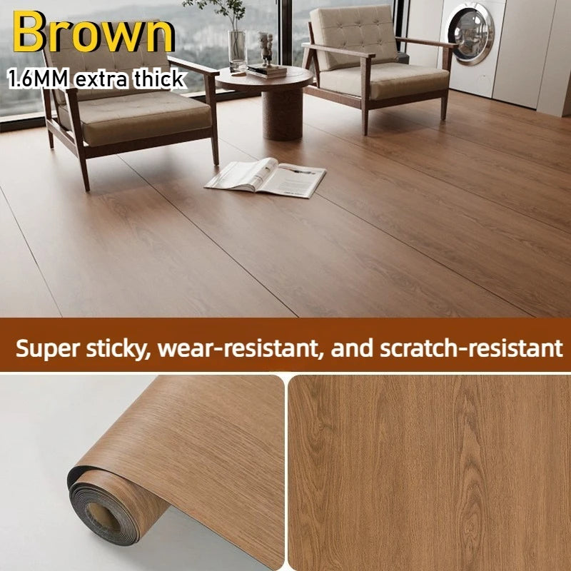 Wood Grain Floor Sticker Thickened Self Adhesive Waterproof Wear Resistant Non Slip Tile for Living Room Home Renovation Decor