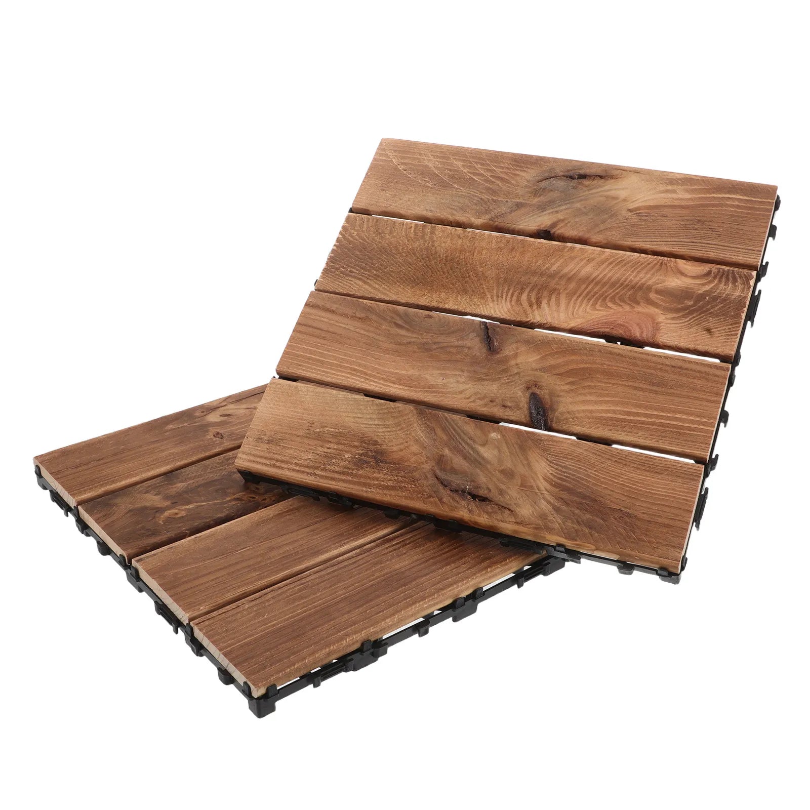 2Pcs Interlocking Natural Wood Floor Tiles Outdoor Waterproof Decking Balcony Garden Flooring Backyard Flooring