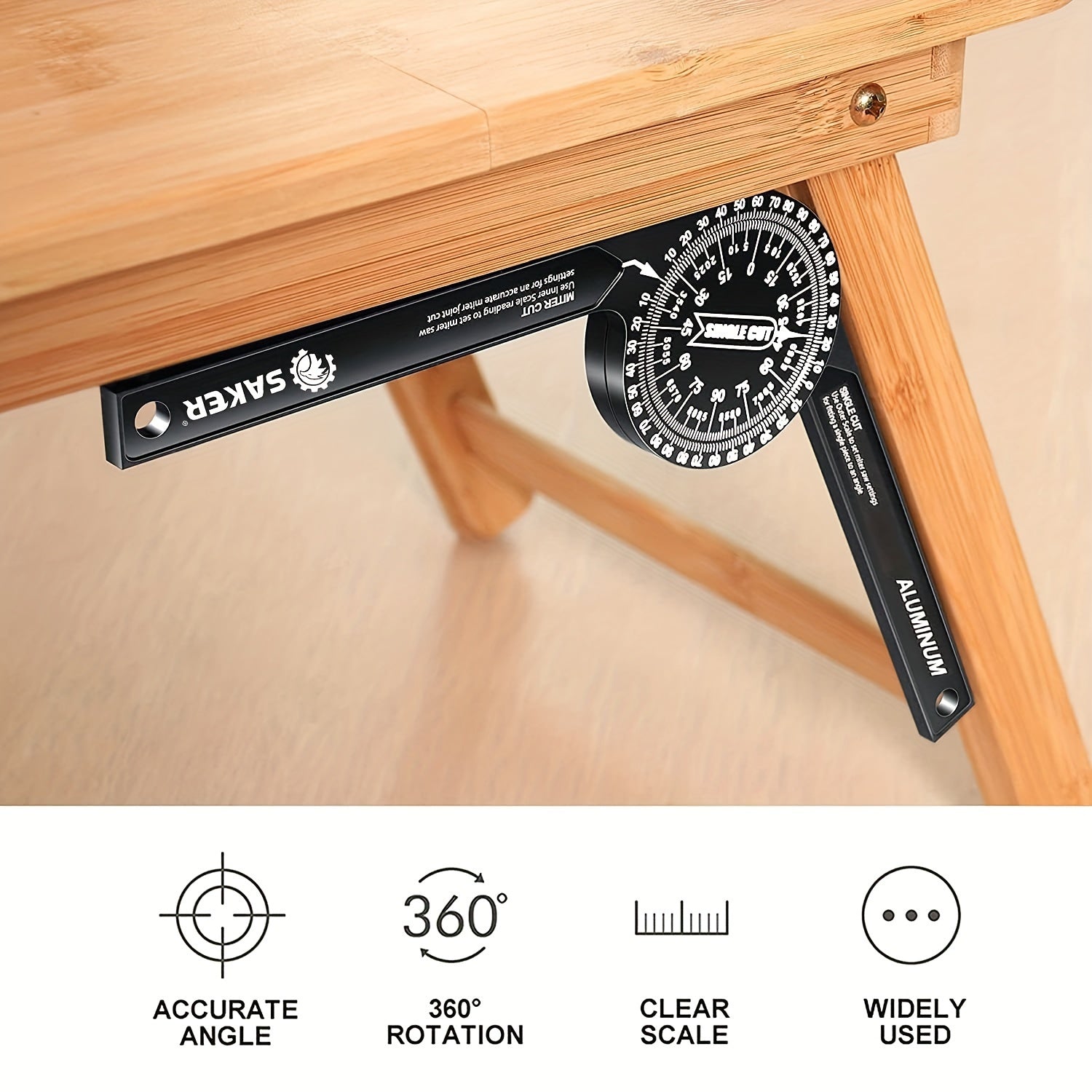 7-Inch Saker Protractor Master - Large Aluminum Angle Finder with High-Precision Laser Technology for Inside and Outside Miter Angles - Ideal for Carpenters, Plumbers, and All Building Trades, Durable Black Finish